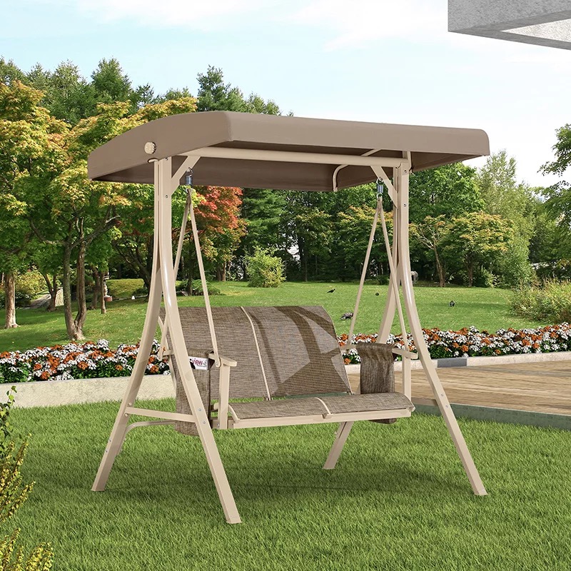 2-sitziger Outdoor-Schaukelstuhl aus Textilene-Sitzstoff mit Eisenrahmen