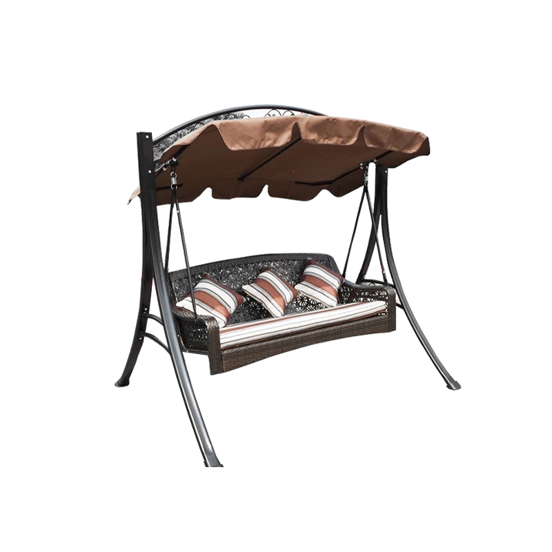 Baldachin-Rattan-Sitzarmlehne für den Außenbereich, 3-Sitzer-Verandaschaukel