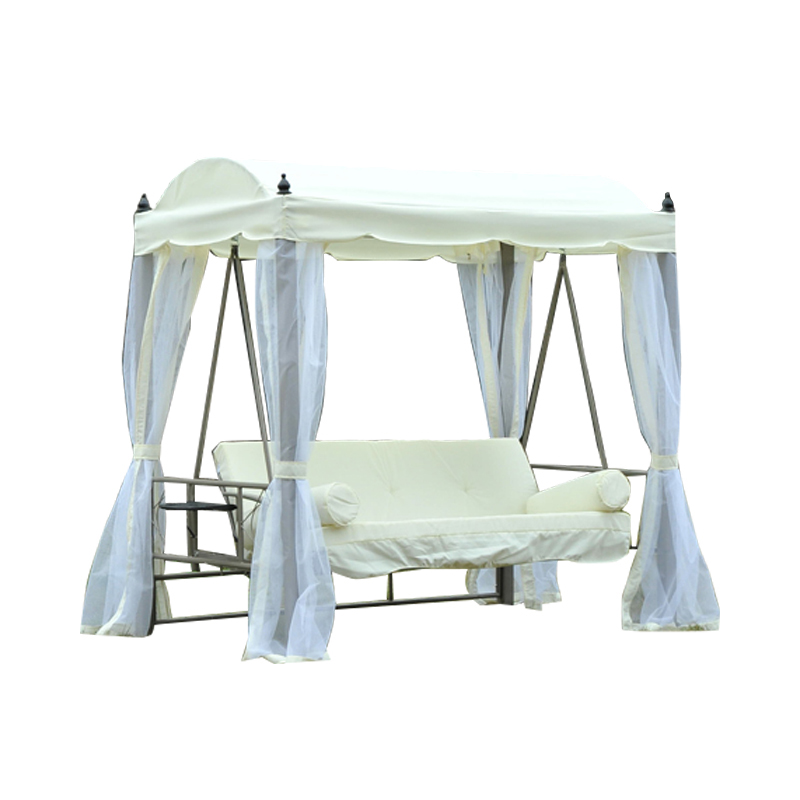 Liegebett aus Eisen mit Kissen und Klapptisch, Pavillon im Freien, Liegebett aus Eisen