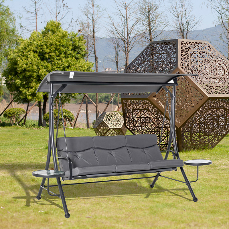 Mit Glastisch, Oxford-Stoffsitz, multifunktionale 3-Sitzer-Verandaschaukel