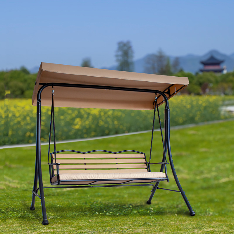 WPC-Sitz mit Kissenüberdachung, 3-Sitzer-Veranda-Schaukelstuhl