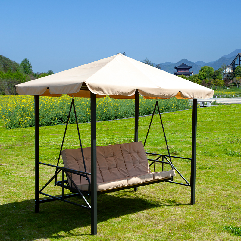 Strapazierfähiger Textilene-Sitz, 2-in-1-Liegebett für den Außenbereich, Pavillon, Schmiedeeisen