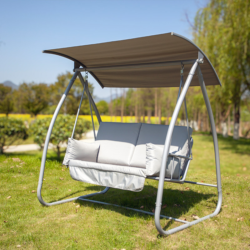 Textilene-Sitz, abnehmbares Sitzkissen, rundrohrbeschichteter Ständer, 2-Sitzer-Veranda-Schaukelstuhl