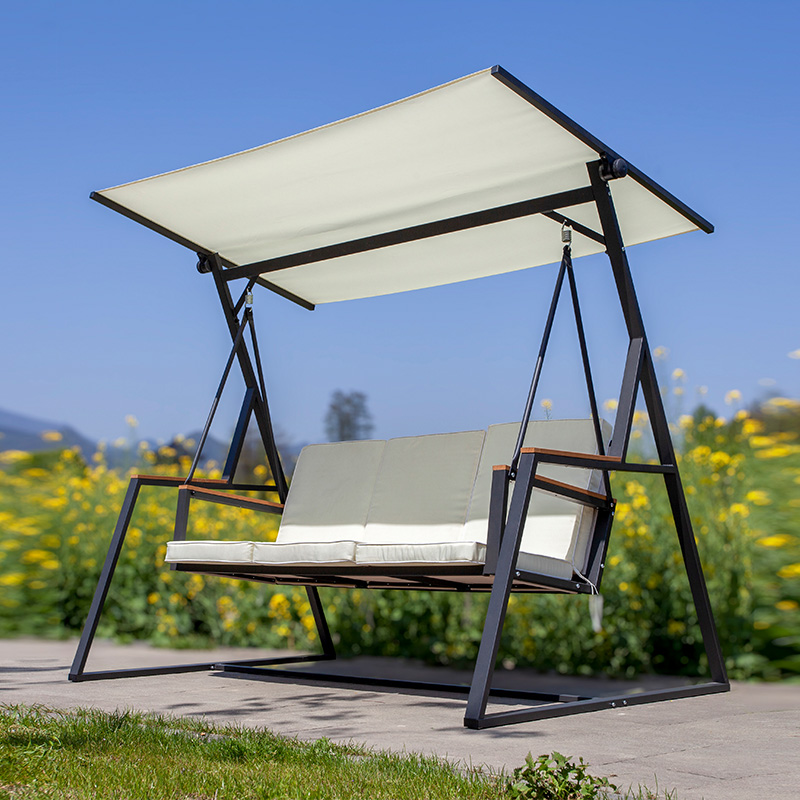 Abnehmbares Kissen, Baldachin, Textilene-Sitz, Vierkantrohrständer, 3-Sitzer-Verandaschaukel
