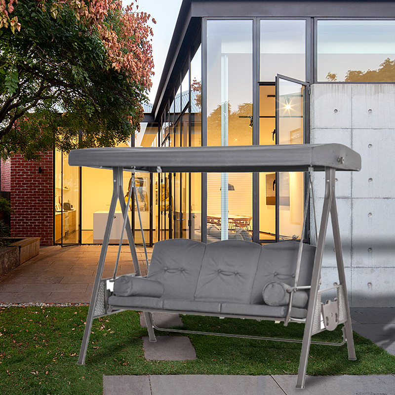 Mit Rollkissen, Baldachin, Eisenlattensitz, 3-Sitzer-Verandaschaukel