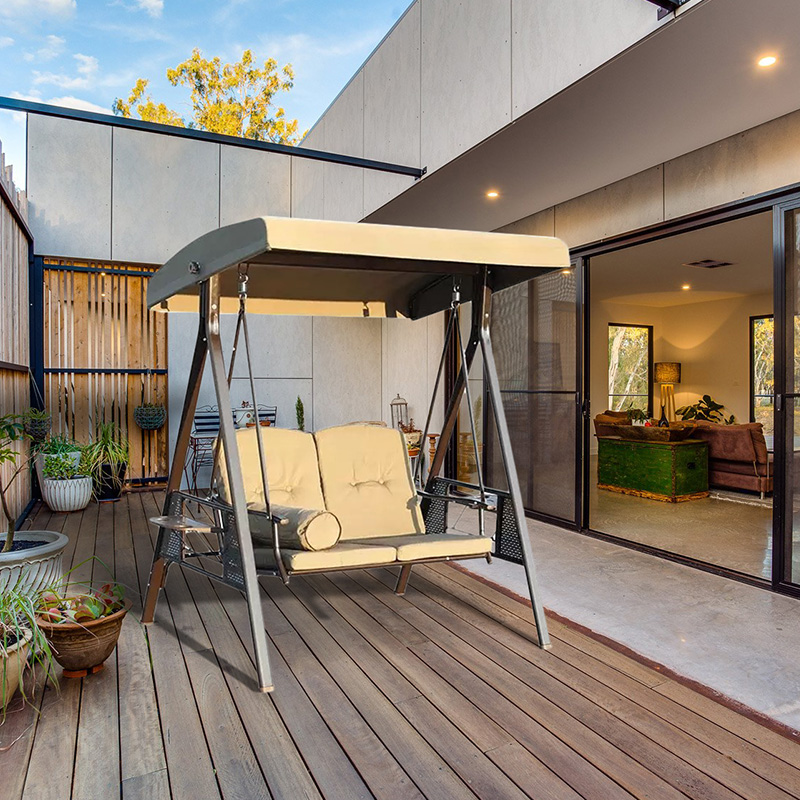 Sitzbrett aus Eisenlatten mit Sitzkissen und Rückenlehne, 2-Sitzer-Verandaschaukel